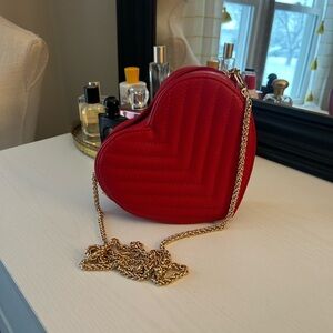 Red Heart Bag with Gold Chain